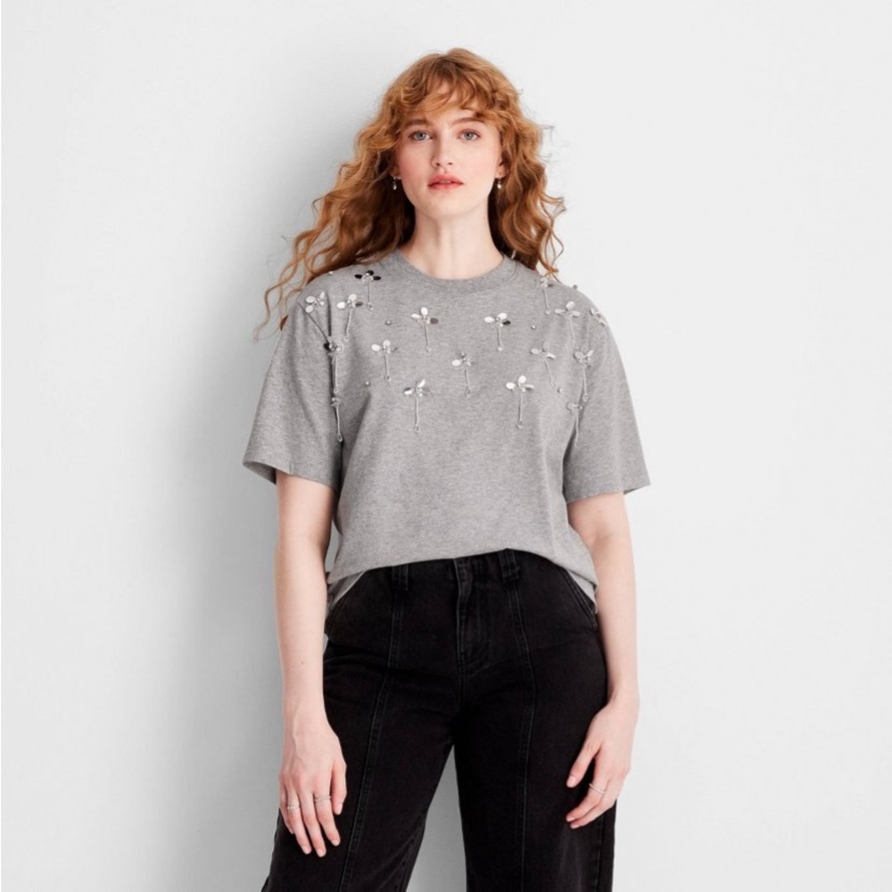 Holiday Short Sleeve Embellished T-Shirt - Future Collective Heather Gray XXL